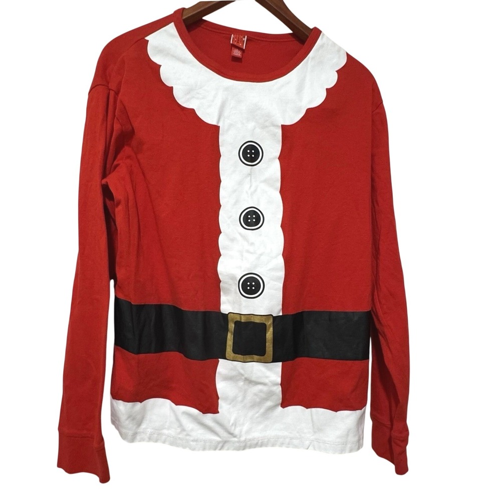 Santa Outfit Print Long Sleeved Tee Large Christmas Season Holiday Party HoHoHo